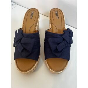 BORN Adalia Womens Navy Blue Wedge Slide Sandals Bow Detail Size 11M NIB